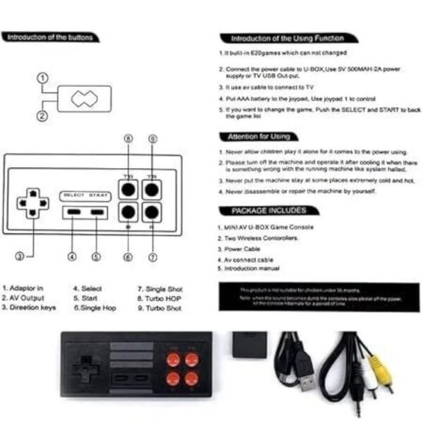 Second image of Retro Extreme Mini Game Box Wireless Classic Portable Gaming Console 1 GB with Preinstalled 500 + Classic Games, Super Contra & Many More Games, AV-OUTPUT (Black, Pocket Console, Video Game Player, TV Video Game)